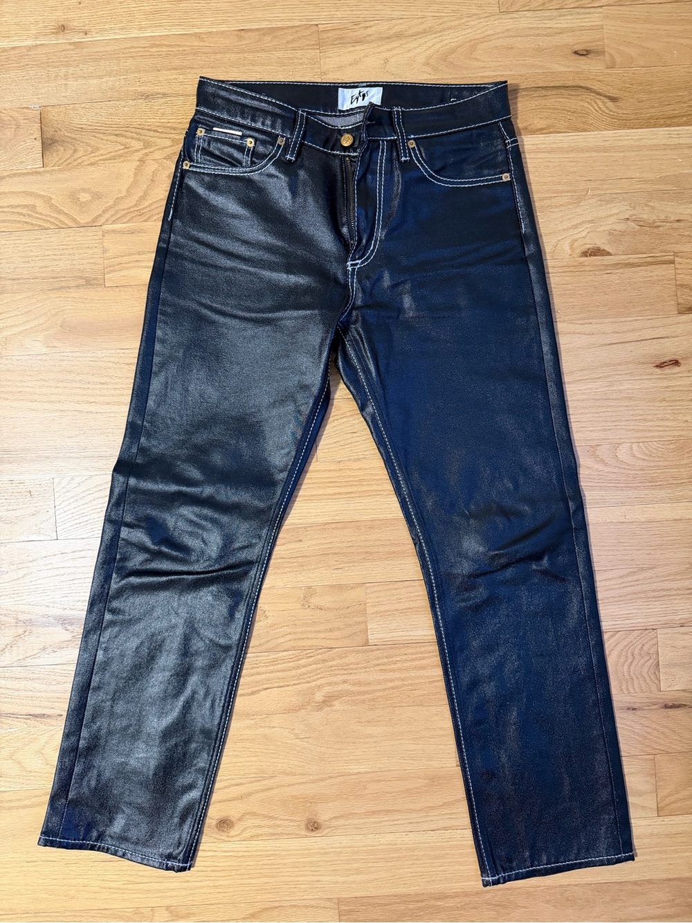 Eytys Black Leather-Look Slim Straight Pants